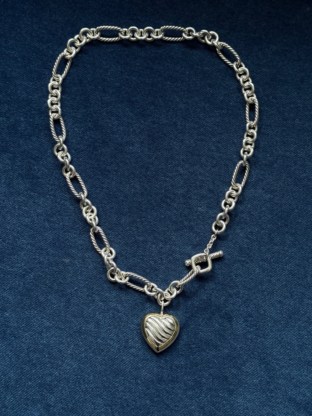David Yurman sterling silver and 18k yellow gold cable heart figaro necklace
